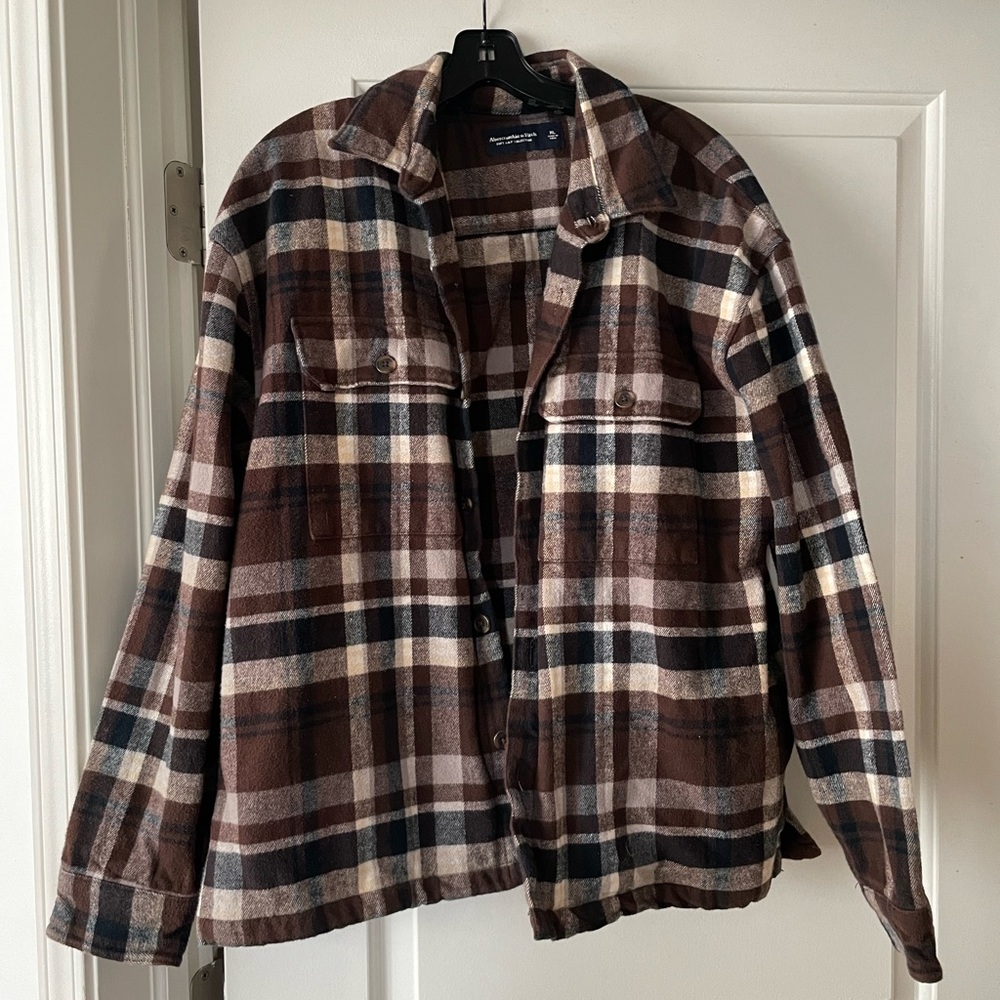 Abercrombie & Fitch Men's Brown Plaid Flannel Shirt Jacket